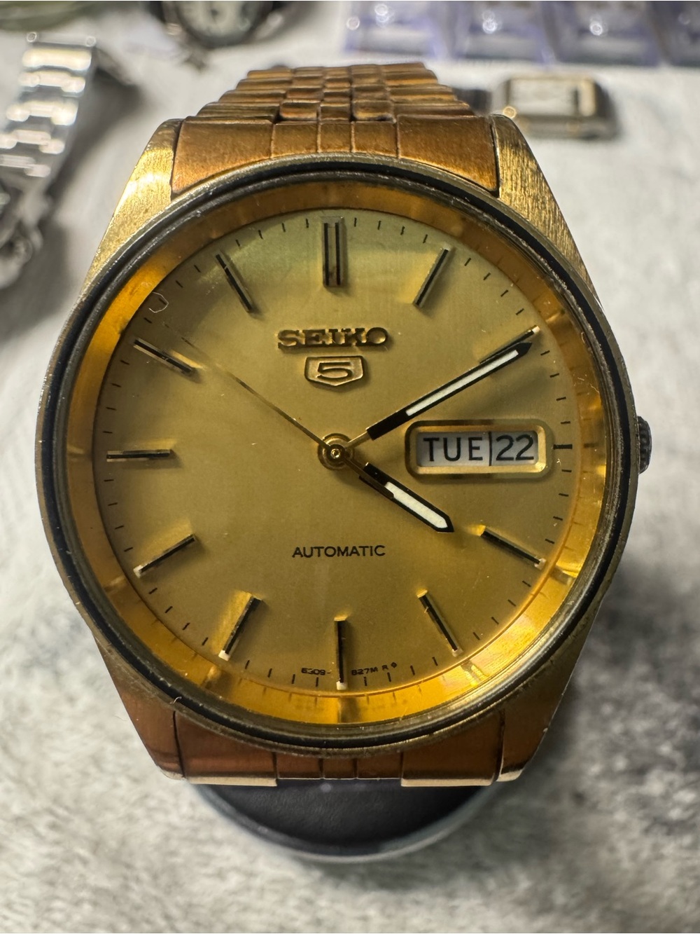 Seiko Gold Dial Automatic Men's Watch with Day-Date